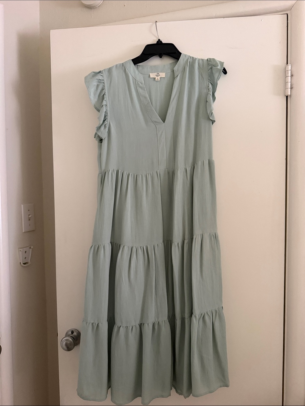 entro Light Sage Tiered Maxi Dress with Ruffle Cap Sleeves
